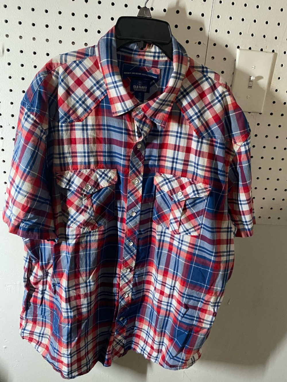 Old Navy Blue and Red Plaid Western Shirt